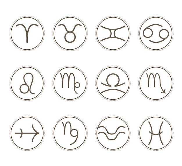 Sammlung von astrologischen Zeichen auf weißem Hintergrund Illustration