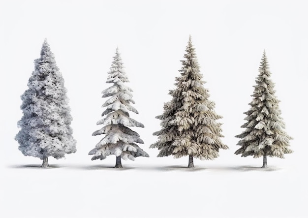 Sammlung von Bäumen im Schnee isoliert