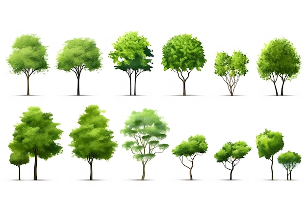 Sammlung von Bäumen Isoliert auf weißem Hintergrund exotischer tropischer Baum für das Design