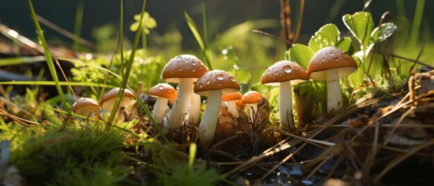 Sammlung von Boletus-Pilzen, die in einem sonnigen