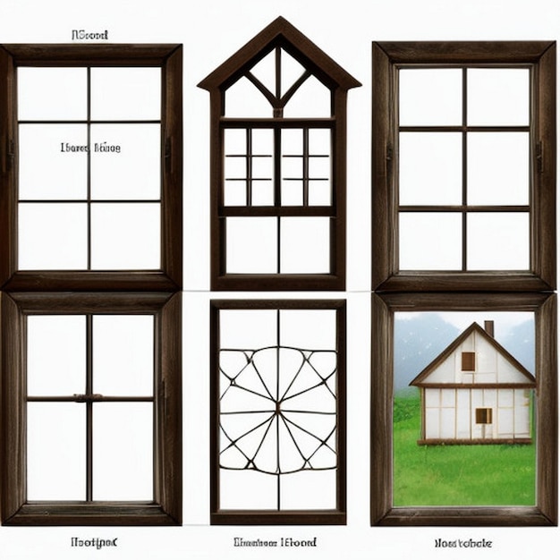 Sammlung von echten Vintage-Holzhäusern-Fensterrahmen-Sets