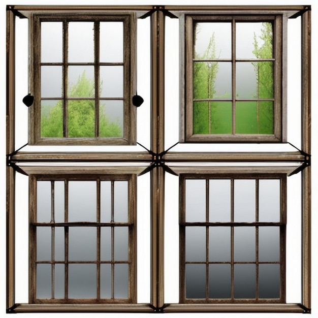 Sammlung von echten Vintage-Holzhäusern-Fensterrahmen-Sets