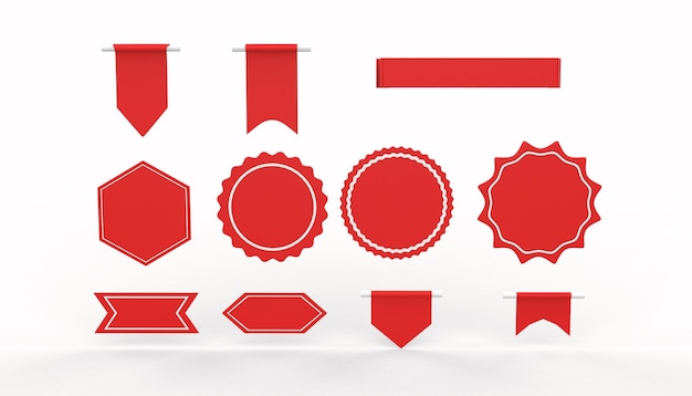 Sammlung von Etiketten und Banner mit roten Abzeichen für Design und Werbung