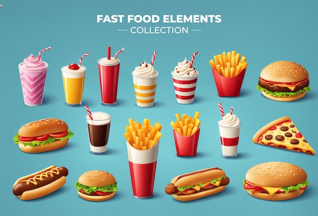 Sammlung von Fast-Food-Elementen