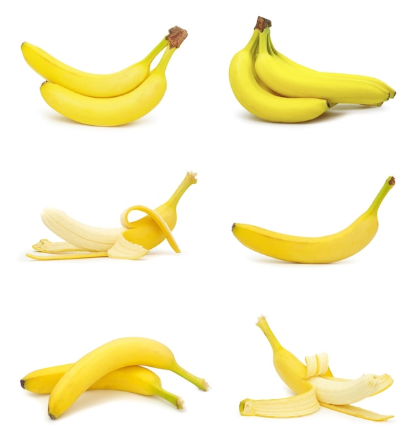 Sammlung von frischen Bananen auf weißem Hintergrund