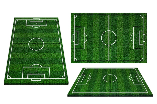 Sammlung von Fußballfeld-Elementen Ansicht Fußballfeld mit grünem Gras aus Kunstrasenhintergrund