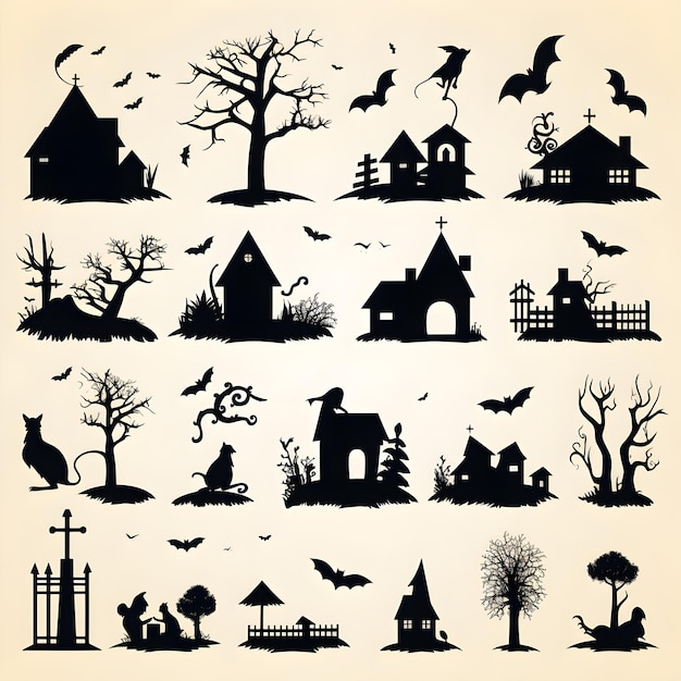 Sammlung von Halloween-Silhouetten-Assets