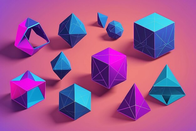 Foto sammlung von lowpoly 3d-formen von platonischen feststoffen