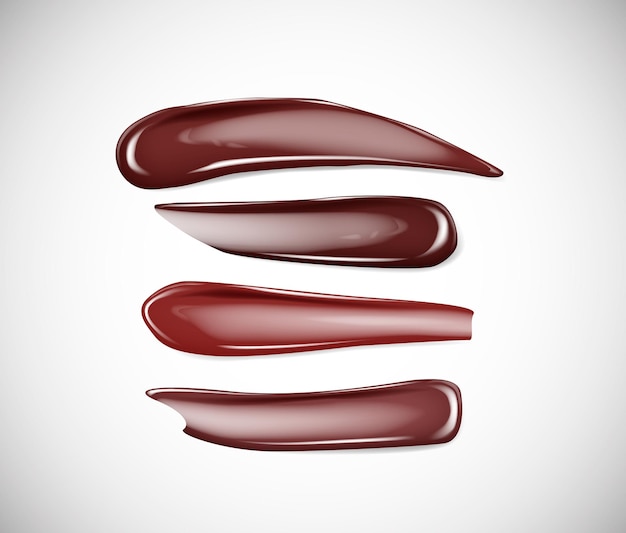 Sammlung von Smears-Lippenstift-Schokolade isoliert auf hellem Hintergrund für Werbeflyer, Banner-Broschüre
