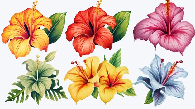 Sammlung von Tropischen Blumen-Zeichnungsillustrationen