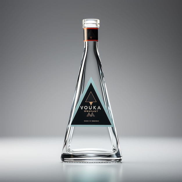 Sammlung von Wodka-Flaschen mit geometrischem dreieckigem Design, klarem Glas und kreativen Designideen