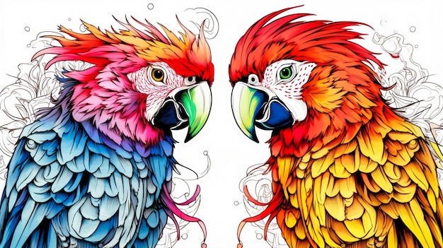 Sammlung von zwei stilisierten Ara-Ara-Papageien
