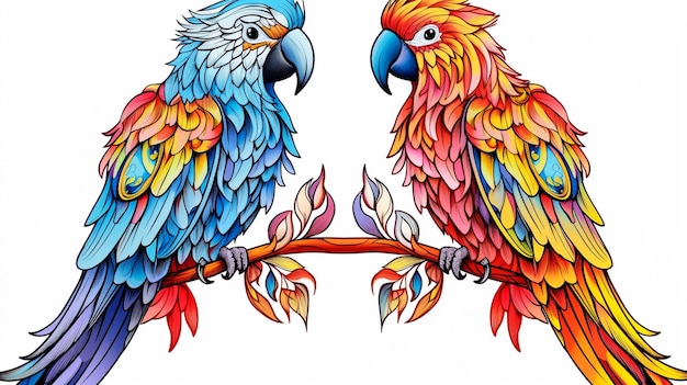 Sammlung von zwei stilisierten Ara-Ara-Papageien