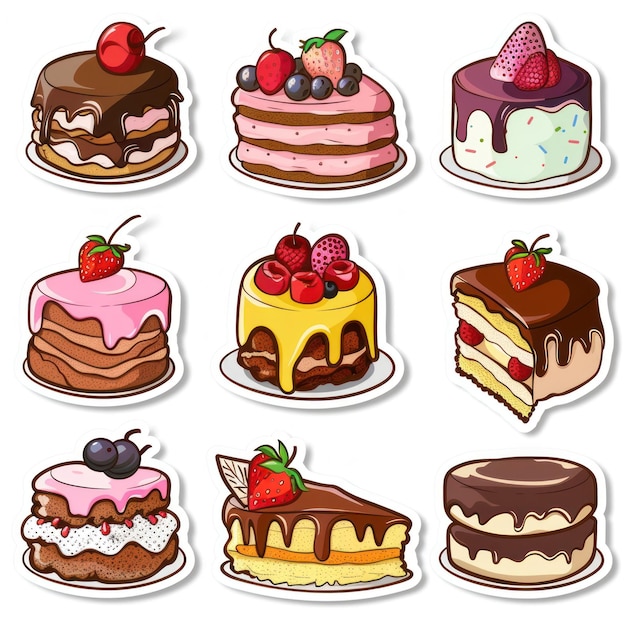 Sammlungs-Aufkleber von Kuchen weißer Hintergrund-Vektorillustration
