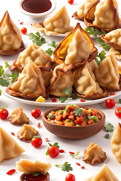 Foto samosas fritas y dumplings gourmet