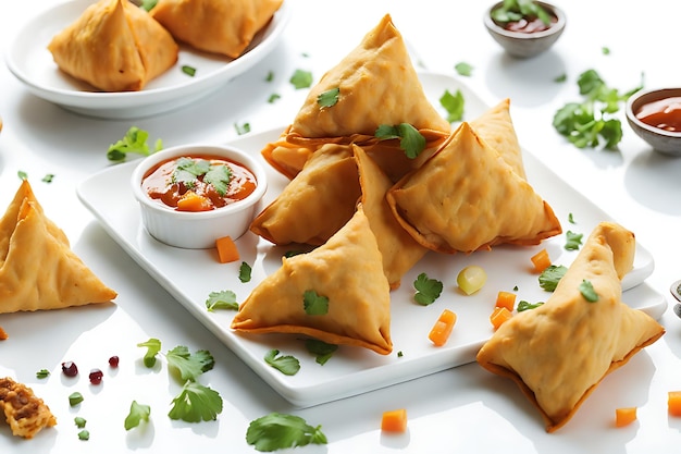 Samosas fritas e bolinhos gourmet