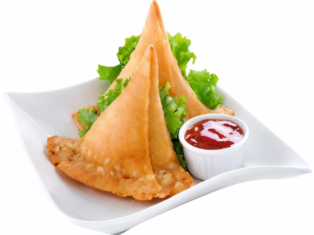 samosas con fuente roja