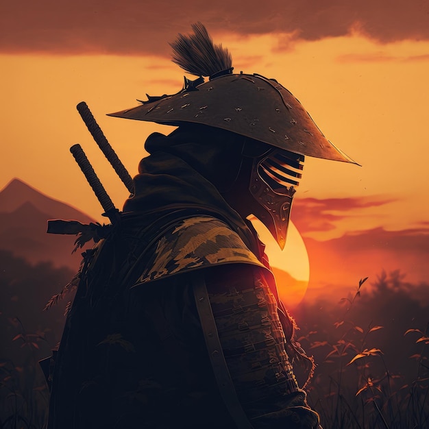 Samurai al atardecer IA generativa