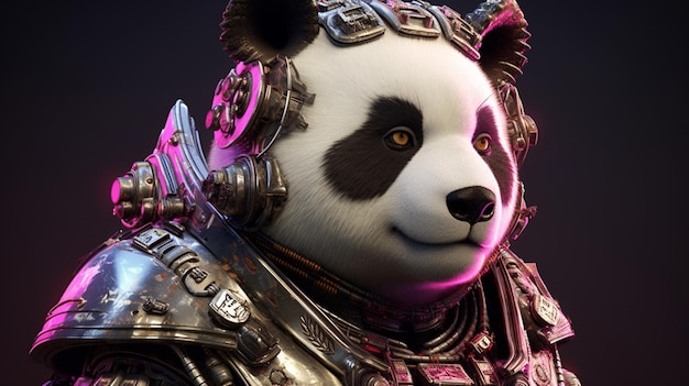 Foto el samurai antropomórfico, el cyberpunk panda, la ia generativa