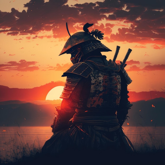 Samurai bei Sonnenuntergang Generative KI