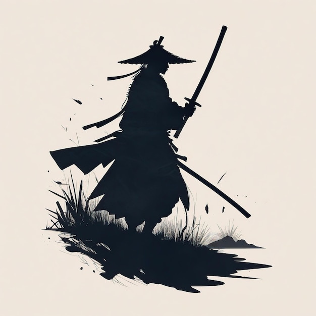 Un samurai en el bosque con una luna llena en la noche