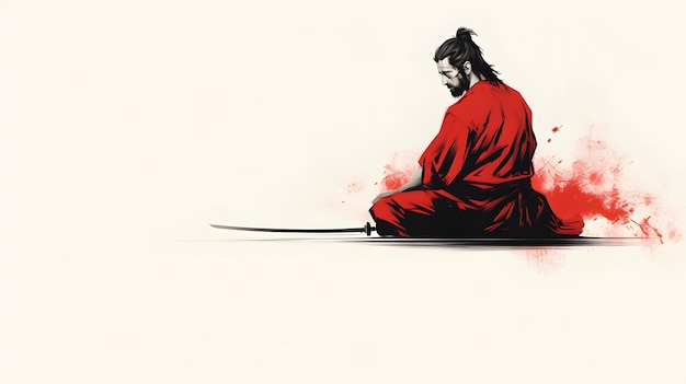 Samurai calma estilo minimalista fondo blanco