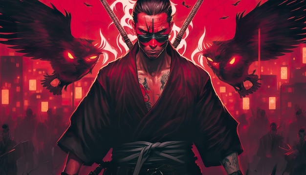 Samurai demoníaco Ilustración creativa Ai Generar