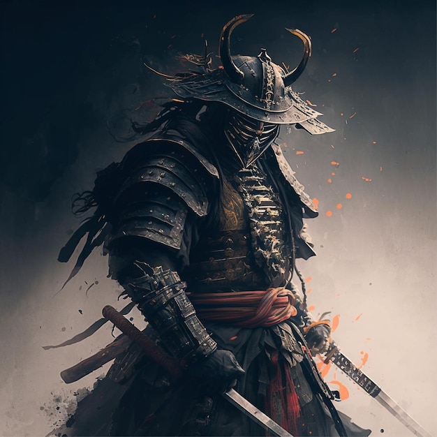 Un samurái con espada y casco.