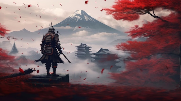 Samurai en el fondo del monte fuji