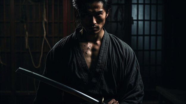 Foto samurai con una foto de una espada