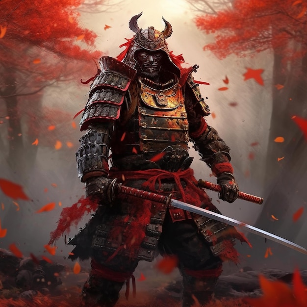 Foto samurai japonés en armadura