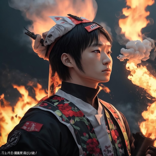 Foto el samurai japonés que reza el guerrero tradicional japonés