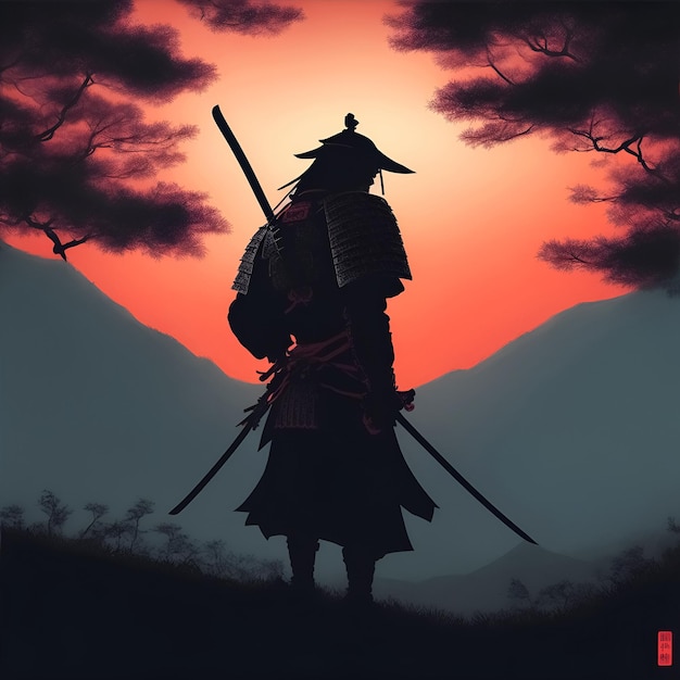 el samurai japonés silueta oscura