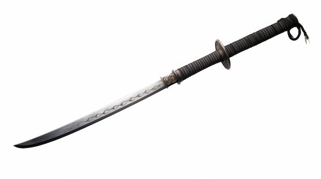 Samurai-Katana mit gefaltetem Stahl auf weißem Hintergrund