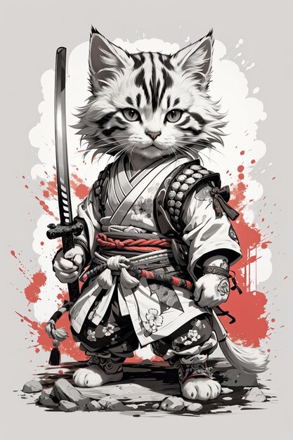 Foto samurai katze malerei kunst illustration design