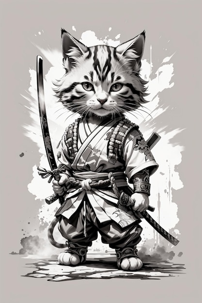 Foto samurai katze malerei kunst illustration design