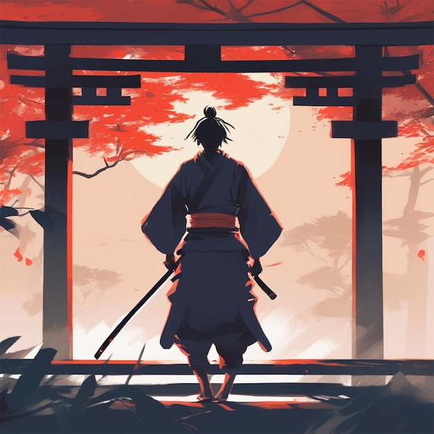 Samurai mit einem Schwert in der Hand Vektorillustration Acrylmalerei im Trend auf Pixiv Fanbox