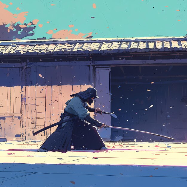Samurai praticam ilustração artística