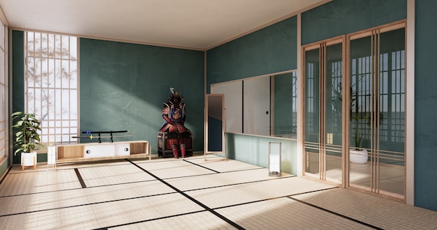 Samurai-Raum leer - Sauberer moderner Raum im japanischen Stil. 3D-Rendering