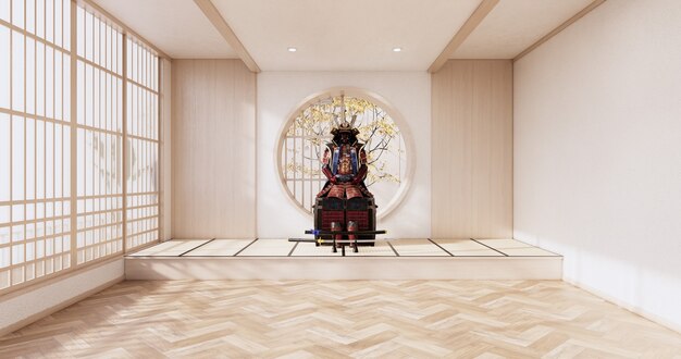 Samurai room Empty - Habitación limpia y moderna de estilo japonés. Representación 3D