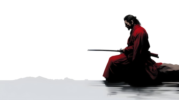 Samurai ruhiger, minimalistischer Stil, weißer Hintergrund