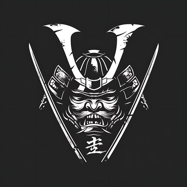 Samurai Warlord Mon Logo com Katanas e Máscaras para Decorati Tshirt Tatuagem Tinta Contorno Design CNC