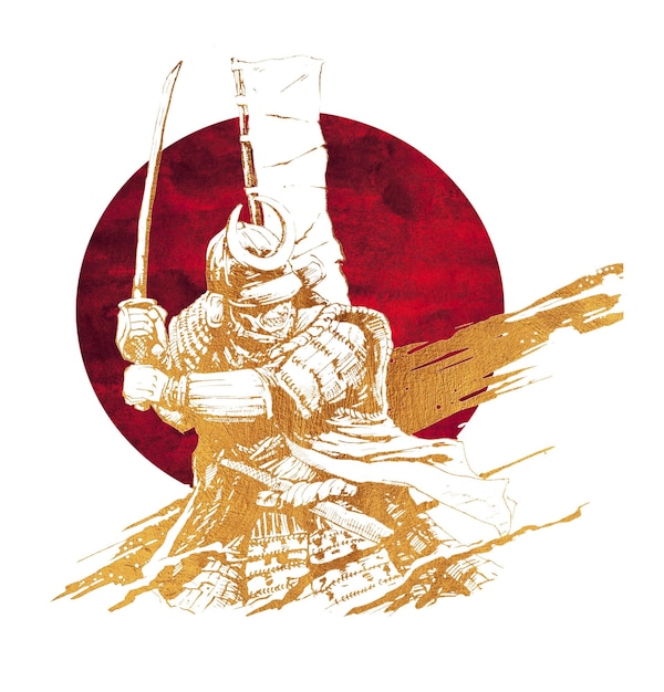 Samurai Warrior Design Japonês Tradicional Texturizado