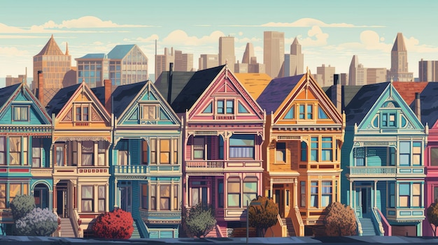 San Francisco Renaissance-Häuser in lebendigen Farben und mehrschichtig