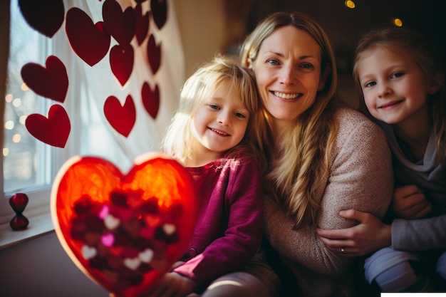 San Valentín en una familia Corazones postales de amor y felicidad