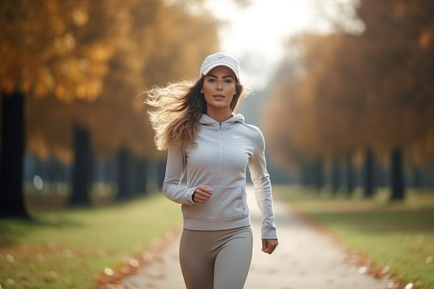 sana y hermosa joven corredora en ropa deportiva haciendo ejercicio al aire libre en el parque