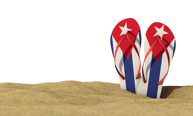 Sandalias flip flop de bandera de Cuba sobre un fondo blanco 3D Rendering