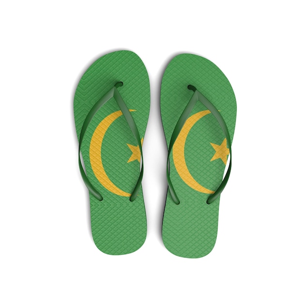 Sandalias flip flop de bandera de Mauritania sobre un fondo blanco 3D Rendering