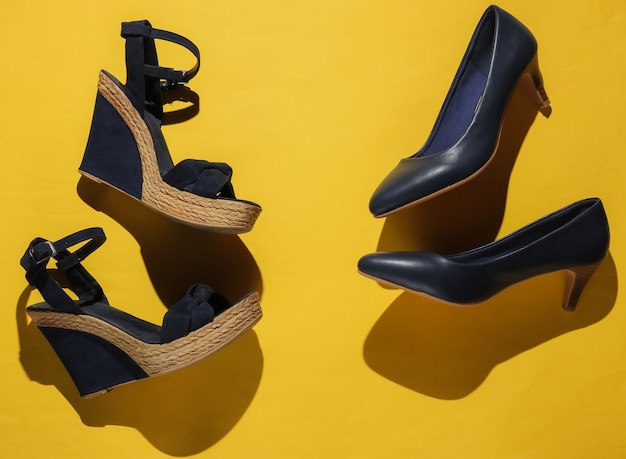 Sandálias plataforma femininas elegantes, sapatos de salto alto em papel amarelo