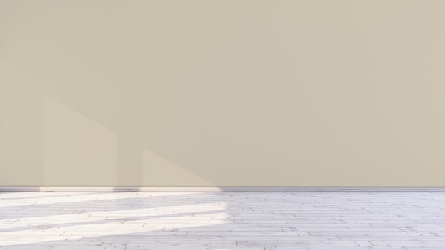 Sandbeige Wandattrappe und Sonnenlicht durch Fenster in einem leeren Raum 3D-Darstellung.